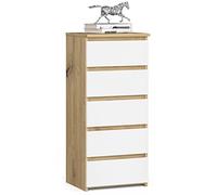 Commode à cinq tiroirs élégante pour intérieurs minimalistes 92 cm de haut et 40 cm de large pour salon, chambre, couloir, armoire, buffet, grand espace de rangement, chêne artisanal blanc