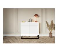 Commode à deux portes - VELDIO - 100 cm blanc avec pieds noirs