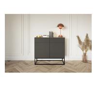 Selsey Commode Armoire 2 Portes 2 Tiroirs Façade Fraisée 100 cm sur Pieds Noirs Meuble De Rangement Noir Veldio