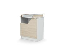 AT4 - Meuble à Langer CARNAVAL Blanc et Bouleau| 79 x 65,5 x 94 cm |Meuble bébé 2 portes 1 niche | hauteur confortable