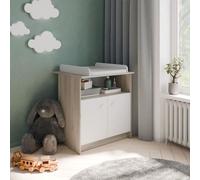 Commode a langer 2 portes, 1 niche - HELICIA - Blanc mat & Chene kronberg - 79,6 x 70 x 94,4 cm - DEMEYERE