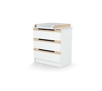 - Commode à langer 3 tiroirs en bois CARROUSEL Blanc et Hêtre Verni