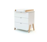 AT4 - Commode à langer 3 tiroirs en bois PIRATE Blanc et Hêtre|Plan à langer amovible inclus|79 x 66 x 84,5 cm|Pour chambre bébé