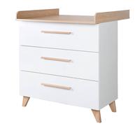 Commode à Langer Évolutive ROBA - Leon - 3 Tiroirs - Pieds en Bois Massif - Extension à Langer Amovible - Blanc - Chêne Othello