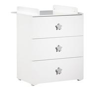 Commode à langer - Babyprice - Basic - 3 tiroirs - Blanche - Boutons étoiles grises