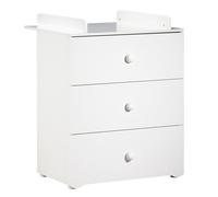 Baby Price – Commode à langer Basic – 3 tiroirs – boutons boule en bois blanc