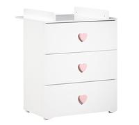 BABY PRICE Commode bébé | Commode 3 tiroirs | Plan à Langer Inclus | Boutons Coeur Rose Basic | 76 x 97 x 66 cm | Fabriqué en France | Babyprice par Sauthon