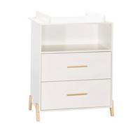 Commode à langer - Babyprice - Joy Naturel - 2 tiroirs - 1 niche - Blanc - Sur pieds en bois naturel