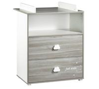 Baby Price – Commode à langer Smile – En bois, Chêne silex – 2 tiroirs, 1 niche – Blanc