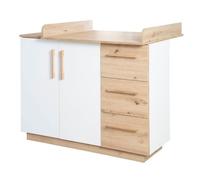 Commode à Langer Bébé ROBA Lion - Plan Amovible - Poignées en Bois Naturel - Blanc / Décor Bois