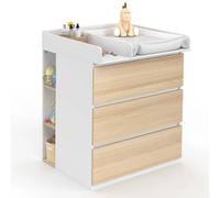 Commode À Langer Évolutive Ambre Façon Hêtre Et Blanc 3 Tiroirs Table À Langer Et 2 Étagères Amovibles