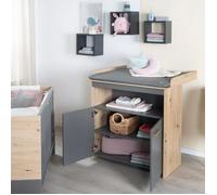 Commode À Langer Évolutive Roba - Anna - 2 Portes 1 Compartiment Ouvert - Extension À Langer Amovible - Anthracite - Chêne Kent Gris