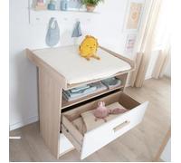 Commode À Langer Évolutive Roba - Cabane - 2 Tiroirs 1 Compartiment Ouvert - Extension À Langer Amovible - Chêne - Blanc Blanc