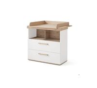 Commode À Langer 'jimmy' Avec Tiroir / Compartiment Ouvert ? Poignées En Bois Massif Blanc TU