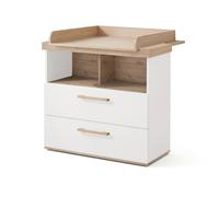 Commode À Langer 'jimmy' Avec Tiroir / Compartiment Ouvert ? Poignées En Bois Massif Blanc TU