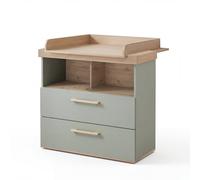 Commode À Langer 'jimmy' Avec Tiroir / Compartiment Ouvert ? Poignées En Bois Massif Sauge TU