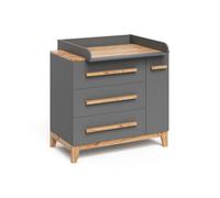 Commode à langer Malia, 98x98cm avec 1 porte & 3 tiroirs, Gris/Chêne Artisan, Vitalispa 60580