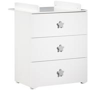 Commode à langer - Babyprice - Basic - 3 tiroirs - Blanche - Boutons étoiles grises