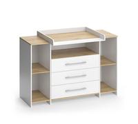 Commode à langer Oskar 143.2x93cm avec 3 tiroirs Blanc/Chêne de force doré Vicco 55594