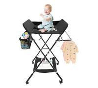 Commode à langer pliable pour bébé avec armoire latérale, ceinture de sécurité et roues, table à langer réglable en hauteur, pour familles, hôpitaux