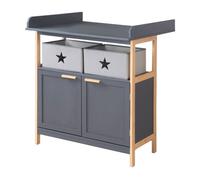 Commode à Langer ROBA - Berlin - 2 Portes + 2 Boîtes de Rangement en Tissu - Meuble à Langer Évolutif - Anthracite - Bambou