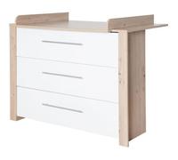 Commode À Langer Roba - Malo - 3 Tiroirs À Fermeture Douce - Meuble À Langer Avec Plan Amovible - Blanc - Chêne Clair Marron