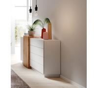 Commode À Tiroirs Trieste Buffet 160X45X93,5Cm Blanc Or Chêne Artisan