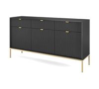Commode à trois portes - VELLORE - 154 cm - noir avec pieds dorés