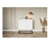 Commode à trois tiroirs - VELDIO - 90 cm - blanc avec pieds noirs