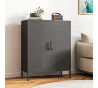 Commode à ventilation optimisée - Buffet en métal avec double porte, étagères réglables, stable et durable, avec instructions bien pensées (français non garanti), multi-usages, noire