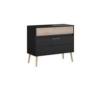 Commode - AALBORG - 3 tiroirs - Décor Noir et chene - Style Scandinave - L90,8 x P39,9 x H77,5 cm -