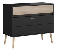 Commode - AALBORG - 3 tiroirs - Décor Noir et chene - Style Scandinave - L90,8 x P39,9 x H77,5 cm -
