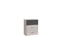 Commode - ADRIA - 3 tiroirs - Chene cendré / Gris uni - 75,2 x 41,3 x 89,7 cm