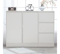 Commode AIORBER, grand espace de rangement, avec étagères réglables, panneau de particules, sécurité anti-basculement, Sideboard,pour salle à manger, salon, 120x90x35 cm, blanc