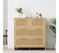 Commode AIORBER, rotin, poignées en bois massif, matériau aggloméré, sécurité anti-basculement, grand espace de rangement, convient pour l'entrée, le salon, 80x80x38cm, naturel