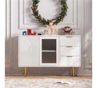 Commode AIORBER, sur pieds métalliques avec 3 tiroirs et 2 portes, portes vitrées, grand espace de rangement, convient pour salon,chambre à coucher,120x38x79,5cm, noir