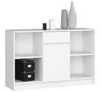 Commode AKORD B17 Blanche 120 cm 1 porte 1 tiroir façade Blanche 6 étagères 120x40x77 cm Blanc G