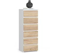 Commode AKORD CL6 Blanche 40 cm 6 tiroirs façade Chêne Sonoma 40x35x109 cm
