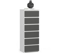 Commode AKORD CL6 Blanche 40 cm 6 tiroirs façade Gris Graphite 40x35x109 cm