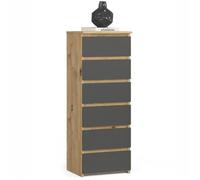 Commode AKORD CL6 Chêne Artisan 40 cm 6 tiroirs façade Gris Graphite 40x35x109 cm
