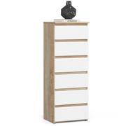 Commode AKORD CL6 Chêne Sonoma 40 cm 6 tiroirs façade Blanche 40x35x109 cm