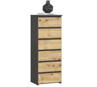 AKORD Commode CL6 6 tiroirs 40x35x109 cm, robuste, tiroirs roulants — Gris Graphite/Chêne Artisan