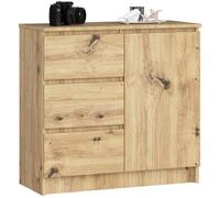 Commode AKORD JERRY Chêne Artisan 80 cm 1 porte 3 tiroirs façade Chêne Artisan 2 étagères 80x35x77 cm