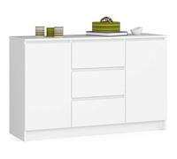 Commode AKORD K016 Blanche 120 cm 2 portes 3 tiroirs façade Blanche 4 étagères 120x40x77 cm