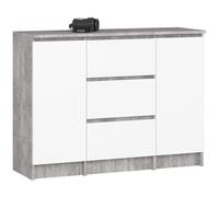 Commode AKORD K100 Béton 101 cm 2 portes 3 tiroirs façade Blanche 4 étagères 101x35x76 cm