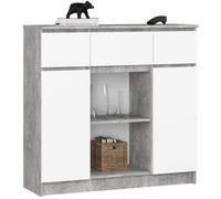 AKORD Kommode K-100 avec 2 Portes et 3 Tiroirs 1 étagère | pour Le Salon Chambre à Coucher | Moderne | Plateau Laminé 16mm | 35 x 98 x 101 cm | Blanc & Béton