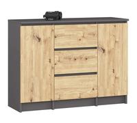 Commode AKORD K100 Gris Graphite 101 cm 2 portes 3 tiroirs façade Chêne Artisan 4 étagères 101x35x76 cm