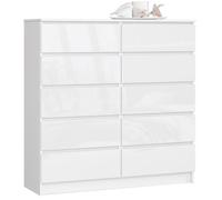 Commode AKORD K120 Blanche 120 cm 10 tiroirs façade Blanche Brillante 120x40x121 cm
