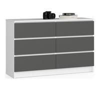 Commode AKORD K120 Blanche 120 cm 6 tiroirs façade Gris Graphite 120x40x77 cm