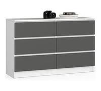 Commode AKORD K120 Blanche 120 cm 6 tiroirs façade Gris Graphite 120x40x77 cm Blanc / Gris Graphite G